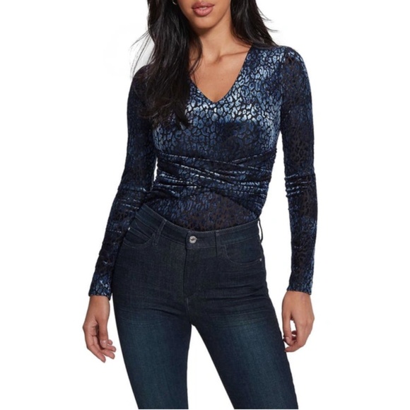 Guess: Belina Leopard Stretch Velvet Bodysuit (NWT) - Picture 2 of 6